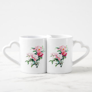 Soft Pink Peony & Eucalyptus Floral Wedding Coffee Mug Set