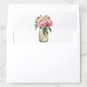 Soft Pink Peony Flowers Mason Jar Wedding Envelope Liner