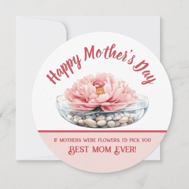 Soft Pink Peony Mother's Day Round Card (Front)