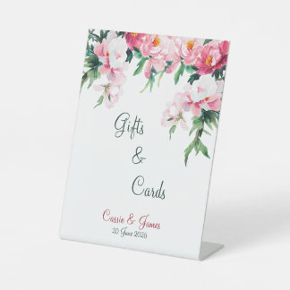 Soft Pink Peony & Sage Green Wedding  Pedestal Sign