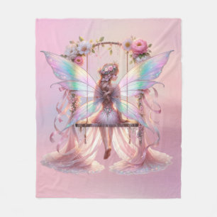 Soft Pink Peony Swing Fairy Princess Girls Fleece Blanket
