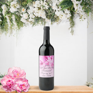 Soft Pink Peony Will You Be My Bridesmaid? Wine La Label