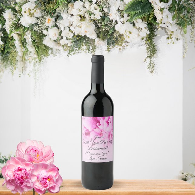 Soft Pink Peony Will You Be My Bridesmaid? Wine La Label (Creator Uploaded)