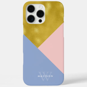 Soft Pink Periwinkle and Faux Gold Monogrammed iPhone 16 Pro Max Case
