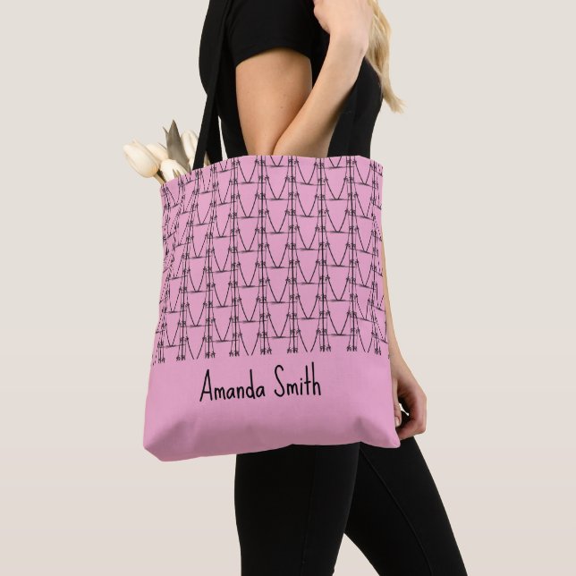 Soft Pink, Personalized, Silhouette Coconut Trees Tote Bag (Close Up)