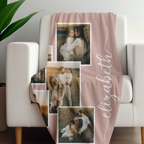 Soft Pink Personalized With Name 5 Photo Collage 