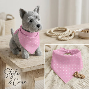 Soft Pink Pet 22 Inch Sqr Bandana with White Dots