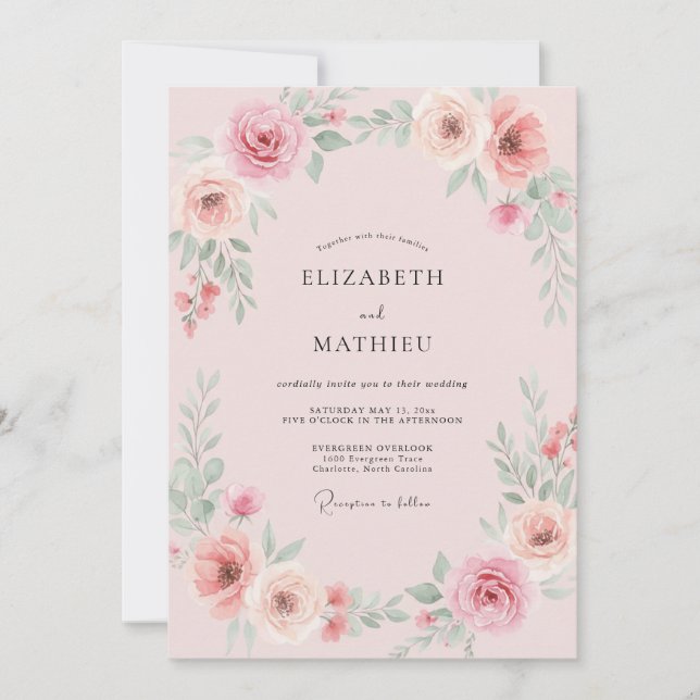 Soft Pink Petal Wedding Invitation (Front)