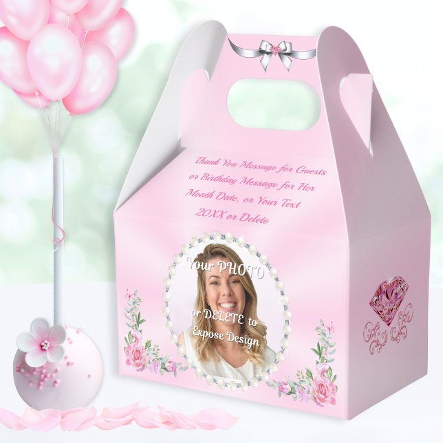 Soft Pink PHOTO, Favor Boxes Personalized (Birthday favor boxes. Pink birthday party supplies. Photo Favor Boxes. Light pink favor boxes. )