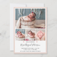 Soft Pink Photo Welcoming Newborn Baby Girl Birth Announcement