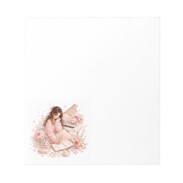 Soft Pink Piano Floral Notepad (Front)