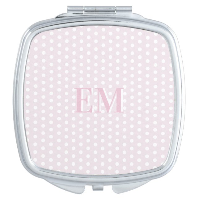 Soft Pink Polka Dot Modern Brand Monogram   Compact Mirror (Front)