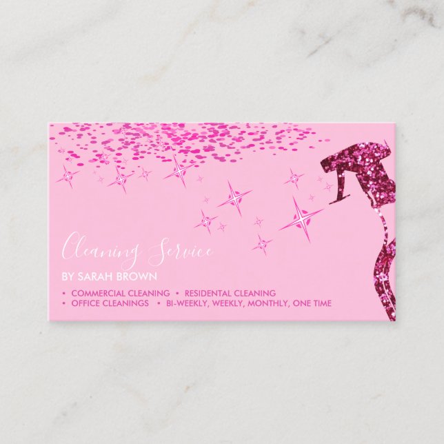 Soft Pink Pro Maid Cleaning House Sparkling Spray Business Card (Front)