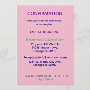 Soft Pink & Purple Confirmation Invitation