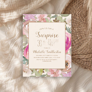 Soft Pink Purple Floral Surprise 30th Birthday Invitation