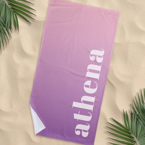 Soft pink purple gradient custom name beach towel