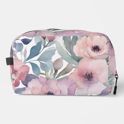 Soft Pink Purple Roses Floral Art Dopp Kit