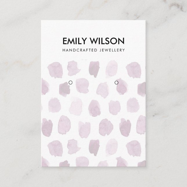 SOFT PINK PURPLE WATERCOLOR DOTS EARRING DISPLAY BUSINESS CARD (Front)