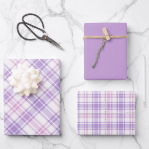 Soft Pink, Purple & White Plaid Wrapping Paper Sheets