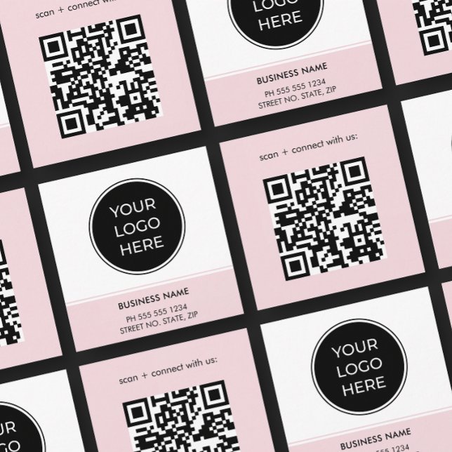 Soft Pink QR Code Logo Square Business Card (Square card shown in 2.5 inches. Choose paper and corner style.)