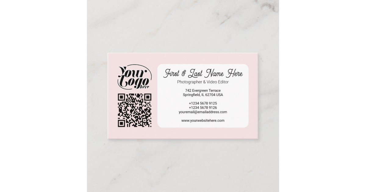 Soft Pink QR Code Photo Social Media Icons Content Business Card | Zazzle