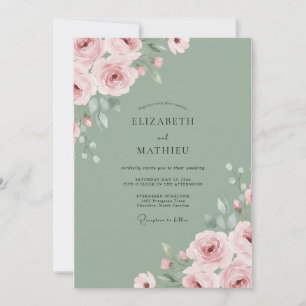 Soft Pink Ranunculus Eucalyptus Wedding Invitation