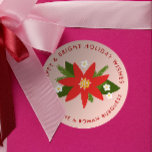 Soft Pink Red Poinsettia Christmas Holiday Gift Classic Round Sticker<br><div class="desc">Add a personal touch to all your holiday gifts this Christmas season with this large,  personalized sticker label. A background of pretty blush pink and a central red poinsettia with green pine branches,  leaves and little blossoms are the centerpiece of this gift wrap sticker.</div>
