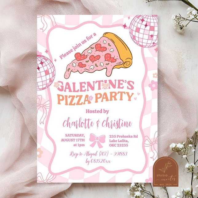 Soft Pink Retro Galentine's Girls Party Invitation (Creator Uploaded)