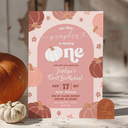 Soft Pink Retro Pumpkin Floral 1st Birthday Invitation