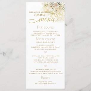 Soft pink romantic floral gold calligraphy menu