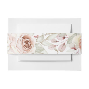 Soft Pink Romantic Rose on White Wedding Invitation Belly Band