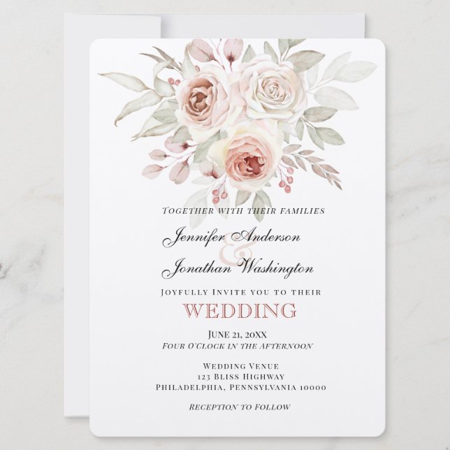 Soft Pink Romantic Rose Wedding Invitation (Front)