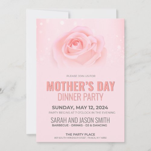 Soft Pink Rose Bloom Cherishing Moms Love  Invitation
