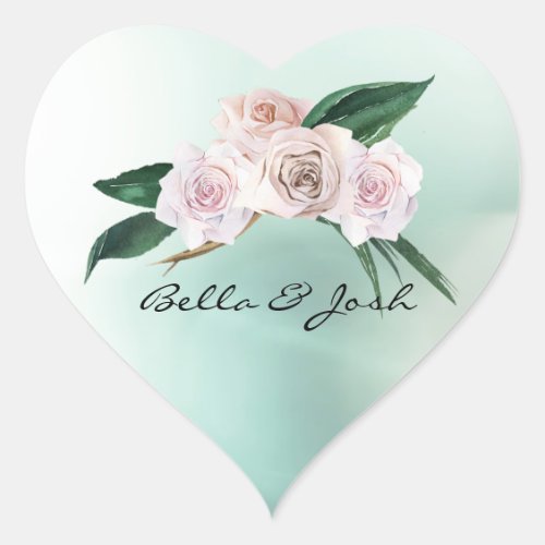 Soft Pink Rose Blossoms Wedding Heart Sticker