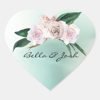 Soft Pink Rose Blossoms Wedding Heart Sticker