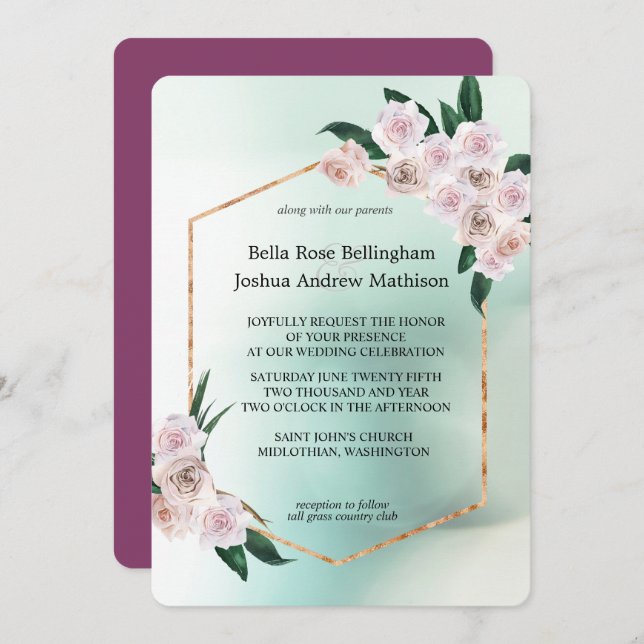 Soft Pink Rose Blossoms Wedding Invitation (Front/Back)