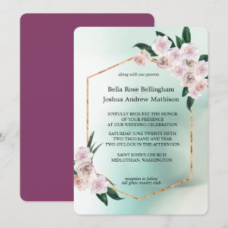 Soft Pink Rose Blossoms Wedding Invitation