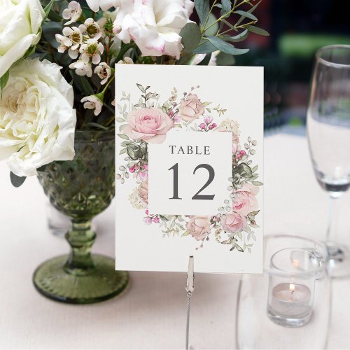 Soft Pink Rose Botanical 5x7 Table Number Cards