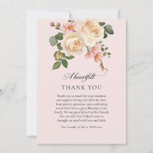 Soft Pink Rose Floral Christian Funeral Thank You Card