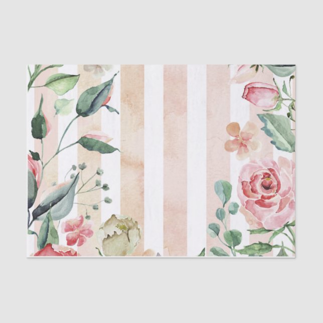 Soft Pink Rose Floral Vertical Stripe Decoupage   Tissue Paper (Front)
