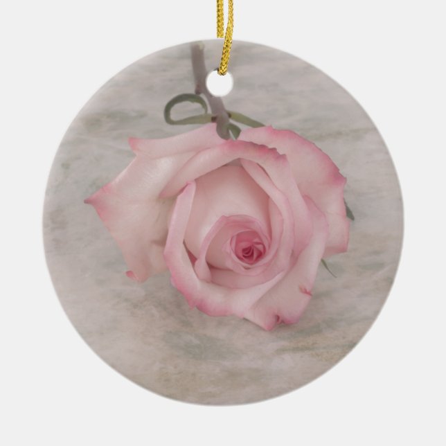 Soft Pink Rose Flower Ceramic Ornament (Front)