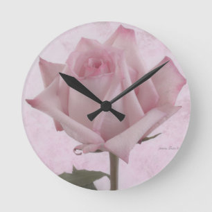 Soft Pink Rose Flower Round Clock