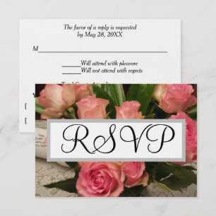 Soft Pink Rose Flowers Silver Wedding RSVP Card