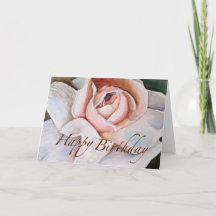Soft Pink Rose in Watercolor—Happy Birthday Card