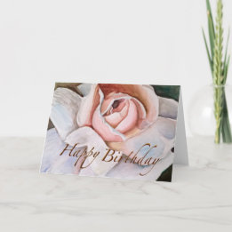 Soft Pink Rose in Watercolor—Happy Birthday Card