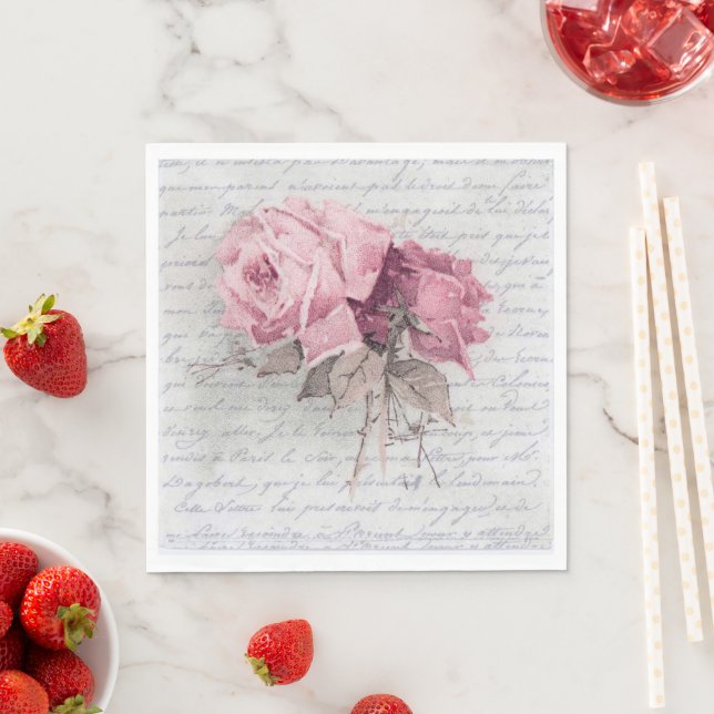 Soft Pink Rose on Custom Stationary Paper Napkins (Insitu)