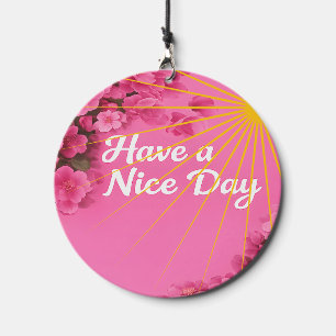 Soft Pink Rose/Peony "Have a Nice Day" Cheerful Fl Wind Chime
