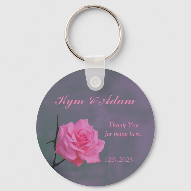 Soft Pink Rose Personalized Wedding Favor Key Ring (Front)