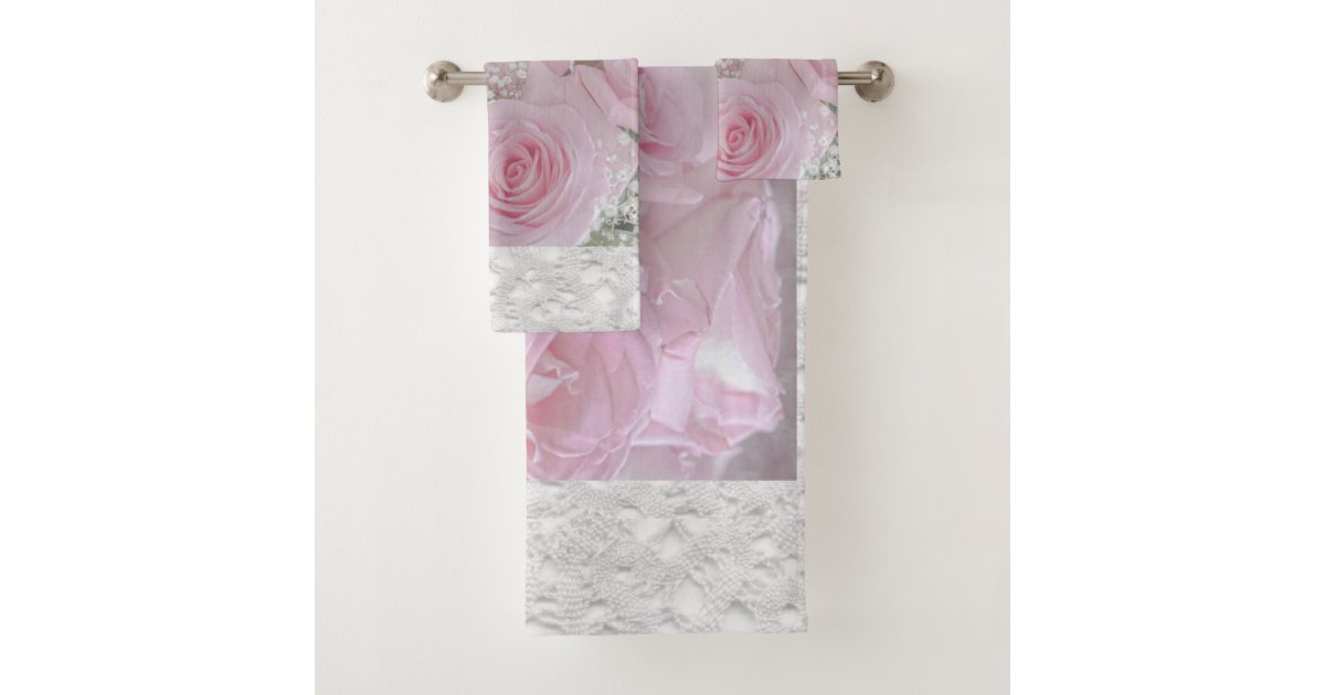 Soft Pink Roses and Baby's Breath Bath Towel Set Zazzle