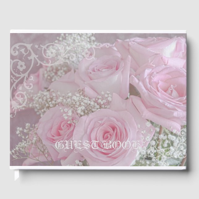Soft Pink Roses and Baby's Breath  Guest Book (Front)